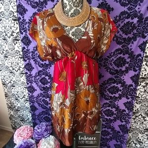 Floral top red/brown L/XL